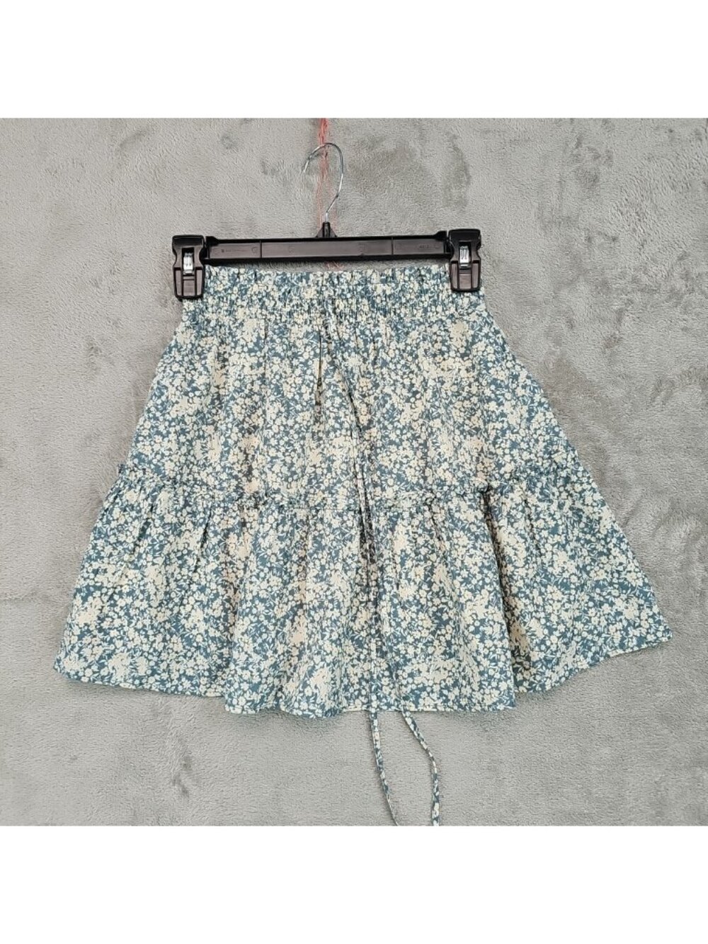 Paper Crane Skirt Womens XS Blue Floral Chiffon Flare Mini Elastic Waist Ruffle